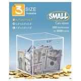 Kypeeka Clear Acrylic Piggy Bank for Adults Kids, Clear Money Saving Box Must Break to Open, Unopenable Piggy Bank for Cash Coins - 4.72\ - Retail: $12in