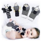 BABY K Baby Rattle Socks and Wrist Toys (Set E) - Newborn Toys for Baby Boy or Girl - Brain Development Infant Toys - Hand and Foot Rattles Suitable for 0-6, 6-12 Months Babies - Newborn Baby Gifts MI