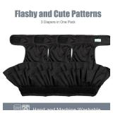 wegreeco Dog Diapers Female (3 Pack), Highly Absorbent Dog Diapers for Female Dogs, Washable in Heat, Incontinence, or Excitable Urination (Black, Medium) - Retail: $19
