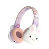 YLFASHION Kids Bluetooth Headphones, Wireless and Wired Over-Ear with Rabbit Design, Built-in Mic, Volume Limited, Comfortable and Foldable, for Children and Adults/School/iPad/Tablet/Airplane (Purple