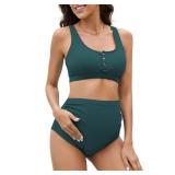 Zando Ribbed Maternity Swimsuit Maternity Bathing Suit Two Piece Maternity Swimwear Bikini Pregnancy Bathing Suits for Women Maternity Two-Piece Swimsuits with Tank Top and Bottom Dark Green X-Large -