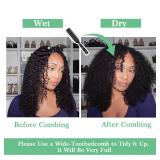 Amznlady Afro Kinky Curly V Part Wig Human Hair Brazilian Virgin Glueless Wig Human Hair for Black Women Upgrade U Part Wigs Kinky Curly Wigs No Leave Out 200percent Density Natural Color 14 Inch - Re