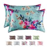 MRandHM Satin Pillowcase for Hair and Skin, Silk Satin Pillowcase 2 Pack, King Size Pillow Cases Set of 2, Silky Pillow Cover with Envelope Closure (20x40, Floral Green) - Retail: $10