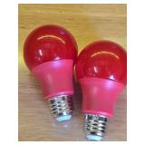 Amazon Basics A19 Red Color Party LED Light Bulbs, 60 Watt Equivalent, Energy Efficient 9W, E26 Standard Base, Non-Dimmable, 10,000 Hour Lifetime, 2-Pack - Retail: $7