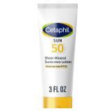 CETAPHIL Sheer Mineral Sunscreen Lotion for Face and Body 3 fl oz 100percent Mineral UVA/UVB Filters: Zinc Oxide and Titanium Dioxide Broad Spectrum SPF 50 For Sensitive Skin Dermatologist Recommended