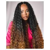 24 Inch Boho Goddess Box Braids Crochet Hair for Women 7 Packs Crochet Box Braids With Curly Ends Crochet Braids Hair Braiding Hair Extensions, 1B/30/27 - Retail: $19