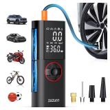 ZGZUXO Tire Inflator Portable Air Compressor, 150PSI Rechargeable Air Pump for Car Tires with Battery, Cordless Tire Pump with Pressure Gauge and LCD Dual Screen, for Cars, Motorcycles, Bikes, Balls -