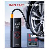 ZGZUXO Tire Inflator Portable Air Compressor, 150PSI Rechargeable Air Pump for Car Tires with Battery, Cordless Tire Pump with Pressure Gauge and LCD Dual Screen, for Cars, Motorcycles, Bikes, Balls -