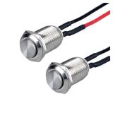 DMWD 2-Pack 12mm Latching Metal Waterproof Push Button Switch Raised Head 1/2\ Mounting Hole with Pre-soldered Cable250V 2A 1NO - Retail: $9in