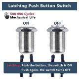 DMWD 2-Pack 12mm Latching Metal Waterproof Push Button Switch Raised Head 1/2\ Mounting Hole with Pre-soldered Cable250V 2A 1NO - Retail: $9in