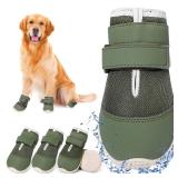 DcOaGt Dog Shoes Mesh Breathable Dog Booties for Hot Pavement Summer with Anti-Slip Sole,Dog Boots Paw Protectors for Small Medium Puppy for Winter Snow Rain Hiking,Military Green 4PCS(Size 4) - Retai