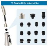 Universal Kitchen Faucet Head Replacement with 15 Adapter Kit Compatible with American Standard/Kohler/Moen/Delta Faucets, 3 Function Pull Down Sink Faucet Spray Head, Brushed Nickel - Retail: $18