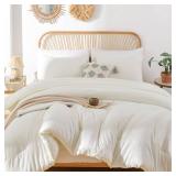 ROSGONIA King Size Comforter Set Ivory, 3pcs (1 Boho Comforter and 2 Pillowcases) All Season Bedding Soft Lightweight Bedspread Cozy Blanket Quilt - Retail: $52
