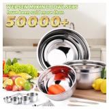 WEPSEN Mixing Bowls Set, 27PCS Khaki Mixing Bowls With Lids Set Stainless Steel Kitchen Large Nesting Metal Bowl 7QT to 1.5QT, Measuring Cups and Spoons for Prepping Cooking Serving - Retail: $43