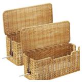 Luseba Cable Management Box,2 Open Slots Cord Organizer Hider Box with Lid,2 Pack Handwoven Imitation Rattan Cable Organizer Box for TV Wire Computer Router and Power Strip-B Style(Light Brown) - Reta