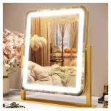 ROLOVE Vanity Mirror with Lights, 12.6\×15\in LED Makeup Mirror, Lighted Makeup Mirror with Lights, Smart Touch Control Dimmable 3 Modes Light, Lighted Up Mirror for Makeup Desk, Gold - Retail: $50in