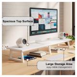 TEAMIX White Dual Monitor Riser for 2 Monitors-42inch, Wood Desktop Dual Stand with Metal Legs, Long Screen/PC/Laptop Storage,Computer Shelf TV Holder Home Office - Retail: $40