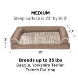 Furhaven Cooling Gel Dog Bed for Medium/Small Dogs w/ Removable Bolsters and Washable Cover, For Dogs Up to 35 lbs - Luxe Faux Fur and Performance Linen Sofa - Woodsmoke, Medium - Retail: $31