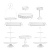 ZUMELER 9Pcs Cake Stand, White Metal CupCake Stand Holder Set for Dessert Table Plate Cupcake Round Cake Pedestals Stand Display Serving Tower for Wedding Brithday Party Celebration Home Decoration