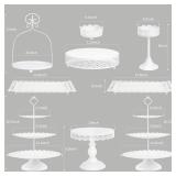 ZUMELER 9Pcs Cake Stand, White Metal CupCake Stand Holder Set for Dessert Table Plate Cupcake Round Cake Pedestals Stand Display Serving Tower for Wedding Brithday Party Celebration Home Decoration