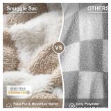 Snuggle Sac Checkered Oversized Throw Blanket Faux Fur Microfiber Blankets for Couch,Cozy Soft Warm Throw XL for Sofa Bedroom Living Room,Beige Checker,50x70 inches - Retail: $40