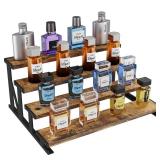 Lifewit 4-Tier Wooden Dispaly Riser with Metal Stand, 13.9 Inch Step Cologne Stand, Perfume Organizer, Display Shelf for Fragrance, Skincare, Figurine, Spice, Tabletop, Cabinet, 1 Set, Rustic Brown - 
