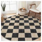 LIVEBOX Checkered Round Rug 6 Ft Washable Area Rug for Playroom, Kids Non-Slip Neutral Classic Circle Rug Geometric Large Carpet Soft Boys Rug for Classroom Dorm Bedroom(Black,180R) - Retail: $60