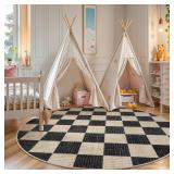 LIVEBOX Checkered Round Rug 6 Ft Washable Area Rug for Playroom, Kids Non-Slip Neutral Classic Circle Rug Geometric Large Carpet Soft Boys Rug for Classroom Dorm Bedroom(Black,180R) - Retail: $60