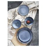 Famiware Moonlight Plates and Bowls Sets, 12 Pieces Stoneware Dinnerware Sets with Linen Finish, Handmade Dishware Set for 4, Microwave and Dishwasher Safe, Chip and Scratch Resistant, Blue - Retail: 