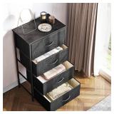 ODK Dresser for Bedroom with 4 Storage Drawers, Small Dresser Chest of Fabric Drawers with Sturdy Steel Frame, Wood Top, Black - Retail: $136