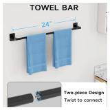 KLJKPA 10 Pieces Bathroom Accessories Set, Bathroom Hardware Set, 24 inch Towel Bar, Towel Racks for Bathroom, Robe Towel Hooks, Toilet Paper Holder Wall Mounted, Matte Black - Retail: $29