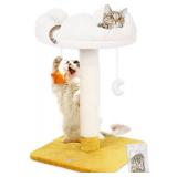 Happi N Pets 28\ Tall Cat Scratching Post with Bed, Small Cat Tree for Indoor Cats, Thick Cat Scratch Post with Cloud-Shaped Soft Perch and Cute Toys, Stable Cat Stand, Removeable Cover, Bounus Catnip