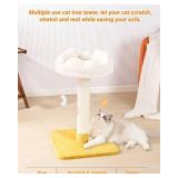 Happi N Pets 28\ Tall Cat Scratching Post with Bed, Small Cat Tree for Indoor Cats, Thick Cat Scratch Post with Cloud-Shaped Soft Perch and Cute Toys, Stable Cat Stand, Removeable Cover, Bounus Catnip