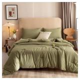 ROSGONIA King Size Comforter Set Olive Green, 3pcs (1 Boho Comforter and 2 Pillowcases), Lightweight Bedding Blanket All Season Bedspreads Quilt - Retail: $50