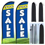 Buryeah 2 Set Sale Feather Flag 7 x 5.4ft Huge Sale Banner Flag Themed Flag with Pole Kit for Retail Store Outside Garden Business Advertising(Blue) - Retail: $40