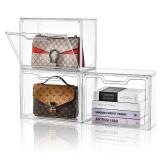 Purse Organizer for Closet,Clear Acrylic Display Case for Handbag Organizer, Purse Storage Box with Magnetic Door, Plastic Storage Bins for Book, Collectibles, Cosmetic (3 Pack) - Retail: $40
