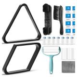 ShinyRelief 22 Pcs Pool Table Brush Set Wooden Billiard Rack 8 or 9 Ball Triangle Diamond for 2-1/4\ Pool Ball with Polish Cloth Sticky Lint Roller Cue Chalk Cube Accessories(Black) - Retail: $32in