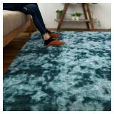 DweIke Fluffy Peacock Blue Rugs for Bedroom Living Room, 5x8 Feet Soft Plush Shaggy Tie-Dyed Teal Blue Girls Boys Kids Rug, Upgraded Non-Slip and Machine Washable Carpet for Dorm Nursery Decor - Retai