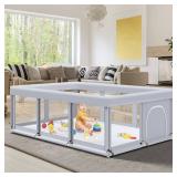 Fshibila 74\ ×50\in Large Baby Playpen, Baby Playard for Babies and Toddlers, Baby Fence Play Pens for Indoor and Outdoor, Sturdy Safety Play Yard with Soft Breathable Mesh, Anti-Fall, Grey - Retail: