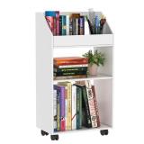HAYOFAMY 3-Tier Mobile Bookshelf, White Bookcase with Wheels, Rolling File Holder Desk File Book Organizer for Home Office Living Room School
