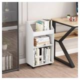 HAYOFAMY 3-Tier Mobile Bookshelf, White Bookcase with Wheels, Rolling File Holder Desk File Book Organizer for Home Office Living Room School
