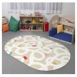 STARUIA Small Kids Rug for Kids Room, 3ftx5ft Washable Road Rug for Baby Nursery, Non-Slip Car Rugs for Playroom, Tan Traffic Play Mat Soft Fun Rugs for Boys Girls Dorm Toy Room Tent - Retail: $40