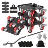 LOYAL TIGER Heavy Duty 3000LBS Furniture Dolly and Movers with 5 Wheels and Brake - 360° Rotating Moving Dolly for Furniture, Piano, Appliances - 6.4 Inch Non-Slip Sliders, Red - Retail: $56