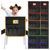 Natonhi 12 PCS Chair Pockets for Classrooms, 17.5 x 16.5 inch Seat Sacks for Classroom Chairs K-2 with Name Card, Student Chair Pockets for Kindergarten, School, and Home, Black - Retail: $24
