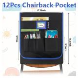 Natonhi 12 PCS Chair Pockets for Classrooms, 17.5 x 16.5 inch Seat Sacks for Classroom Chairs K-2 with Name Card, Student Chair Pockets for Kindergarten, School, and Home, Black - Retail: $24