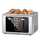 WUNLY 4 Slice Toaster, Touchscreen and Dual Independent Control Panel?5 Basic Functions and Digital Countdown Toasters, 6 Shade Settings?6 Bread Types, Smart Bread Maker Mute/Screen-Off,Platinum - Ret