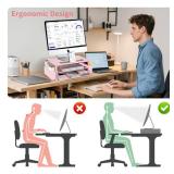 AUPSEN Pink Desk Organizers and Accessories, 2-Tier Wood Computer Monitor Stand with Drawer, Pen Storage and Phone Holder, Office Desk Accessories, Workspace Desktop Organization for Office Supplies -