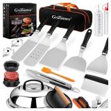 Grilliance 27pcs Griddle Accessories Kit for Blackstone, Professional Hibachi Flat Top Grill Tools, Enlarged Spatula Gift Set with Basting Cover?Burger Press Patty Maker for Outdoor BBQ Teppanyaki - R