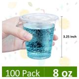 Eupako 8 oz Plastic Cups with Lids 100 Sets, Disposable Clear Cups with Lids, Cold Drink Containers for Beverage, Parfait, Smoothie - Retail: $17