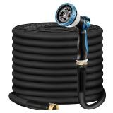 Non-Expandable Garden Hose 100feet, Flexible Water Hose with 10 Function Hose Nozzle, Lightweight, Tangle Free, Rust Proof for Yard (Black) - Retail: $37